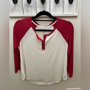 American Eagle Outfitters Red and White Buttoned Jersey